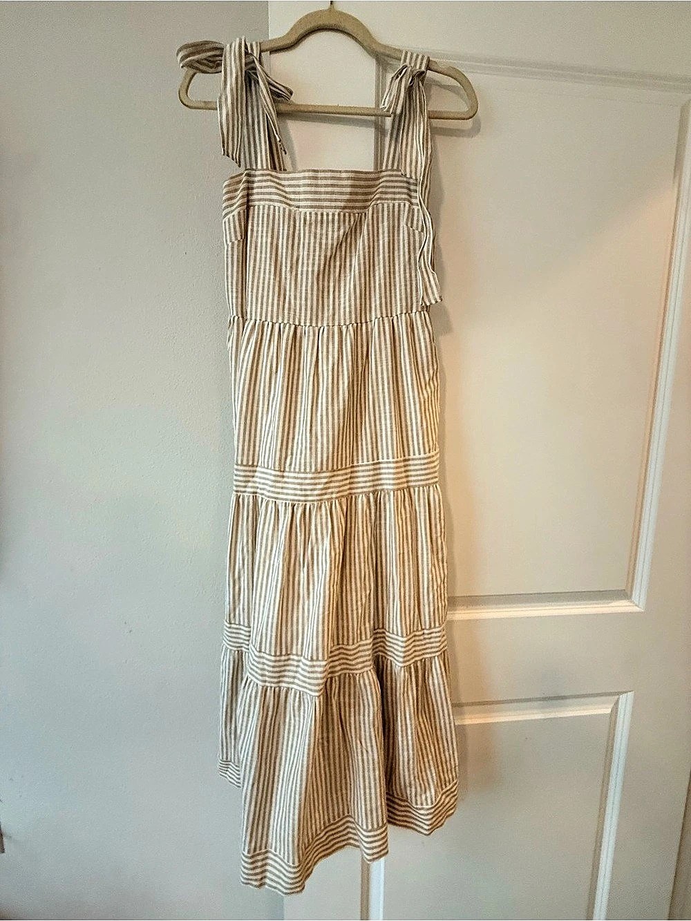 by the River Striped Tiered Maxi Dress in Brown & White Size Medium
